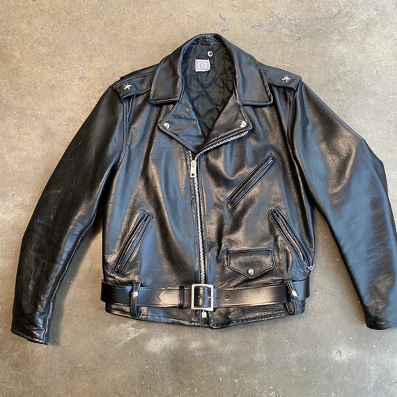 Biker Jacket Vintage Lupins and sunflowers on black leather size 42