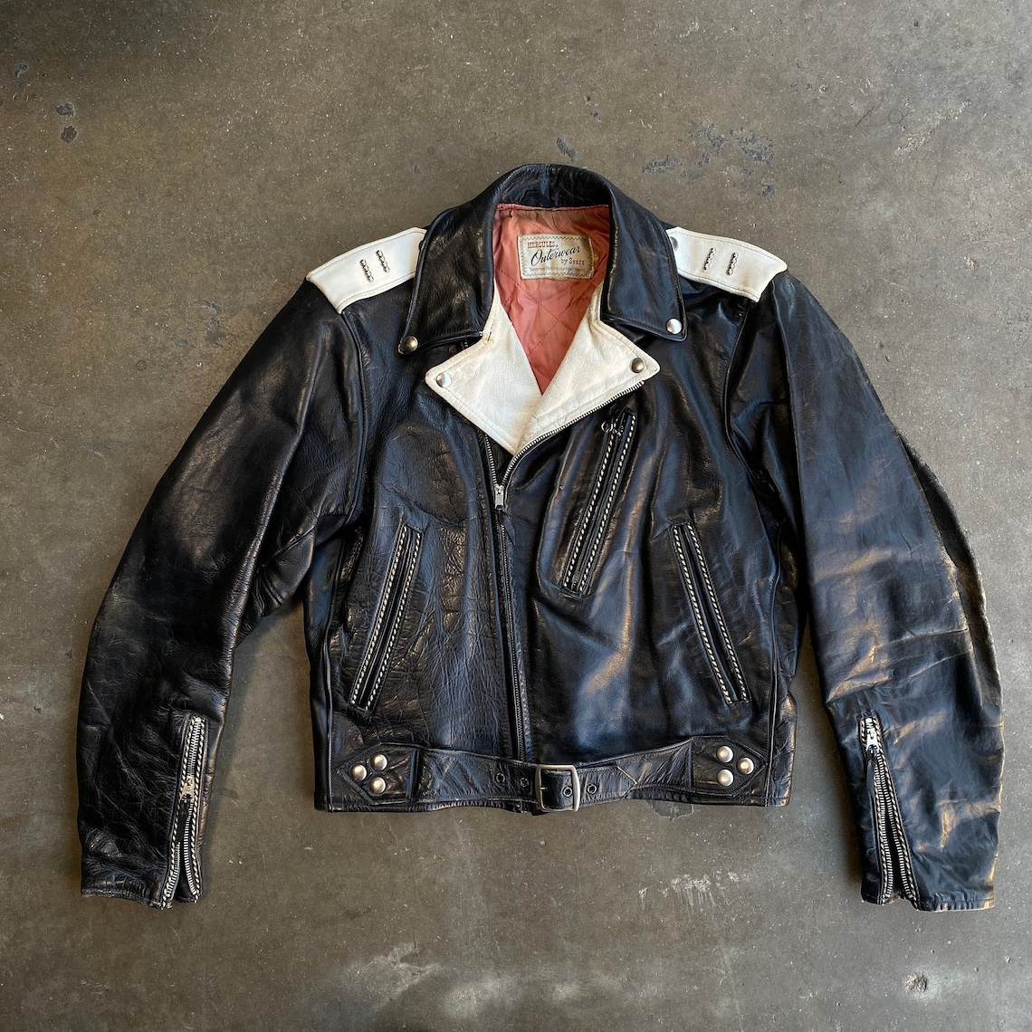 1950s Hercules 'Two Tone' Motorcycle Jacket, sz 38 Black/ White Steerhide Leather image 1