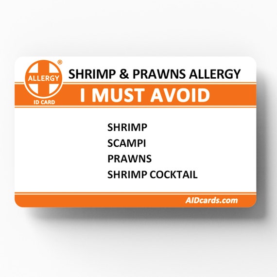 Shrimp & Prawns Allergy Allergy ID Card Etsy