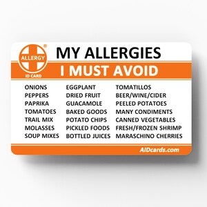 My Allergies Custom Allergy ID Card | Etsy