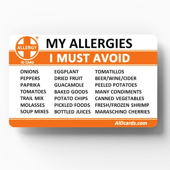 Mis alergias Tarjeta de identificación de alergia - Etsy España
