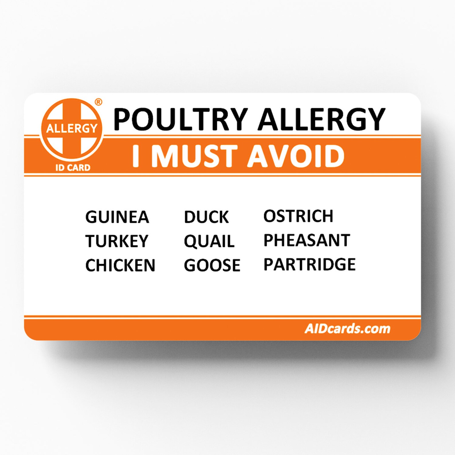 Poultry Allergy Allergy ID Card Etsy