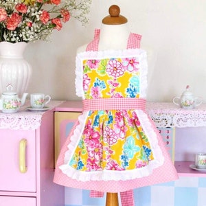 Girls Yellow Pink Garden Apron
