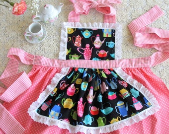 Girl Teapot Aprons,Mommy and Me aprons, American Girl Doll Apron, Tea Party, Baking apron, Tea Party Apron