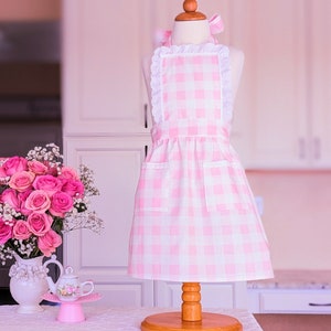 Pink Gingham Girls Apron, Matching Apron, Costume, Afternoon Tea Party