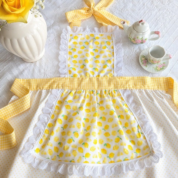 Girls Lemon Apron, Matching apron, Lemonade. Mother's Day Gift.