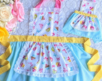 White Cupcake Aprons, Matching Apron,Butterflies, Afternoon Tea Party, Mother's Day