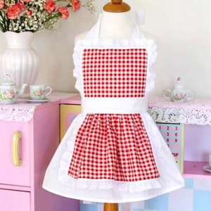Red Plaid Apron, Christmas Apron, Kids apron, Little Red Riding Hood, Gingham apron