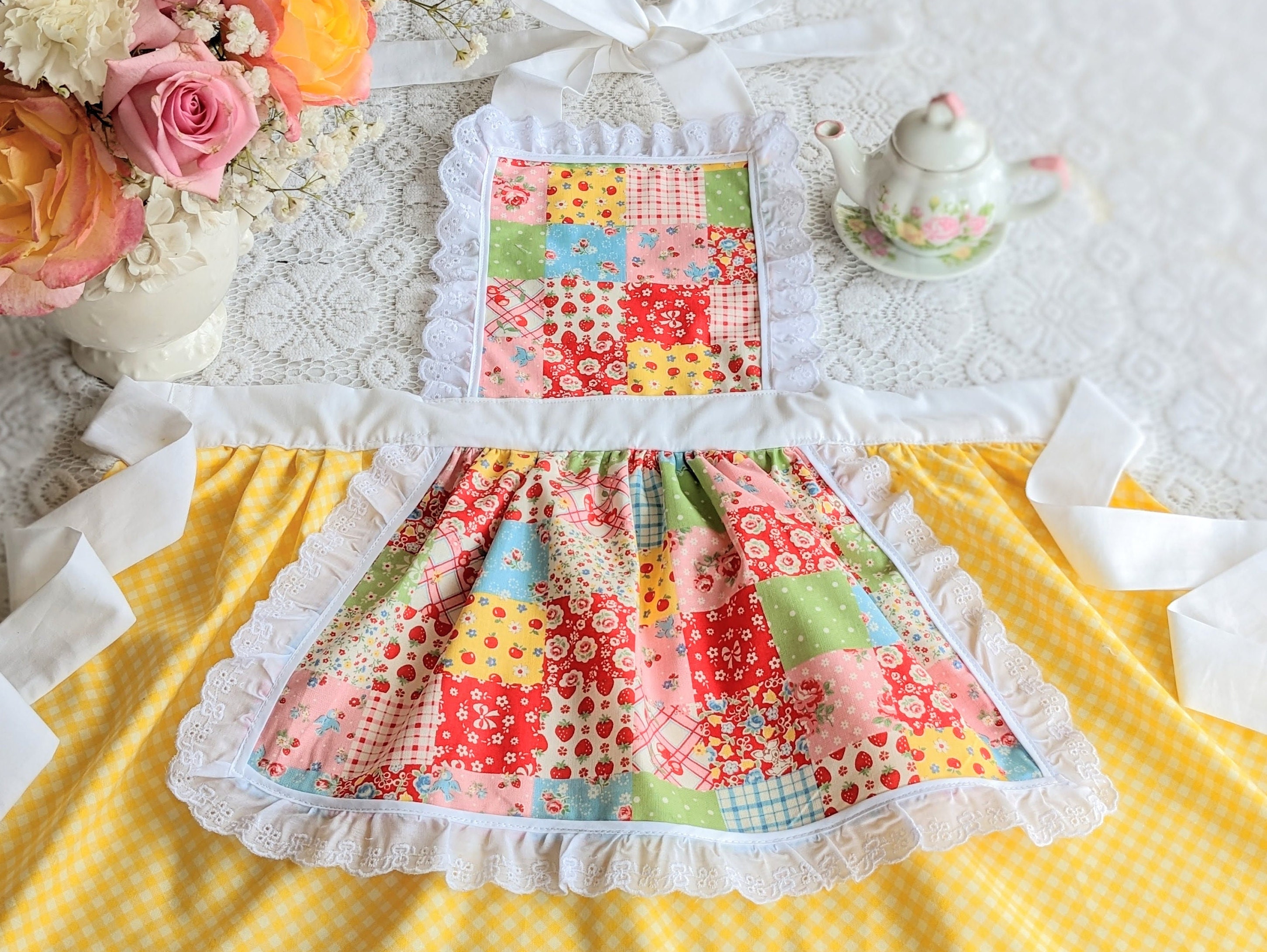 Girls Patchwork Apron American Girl Apron Mommy and Me Girl Etsy