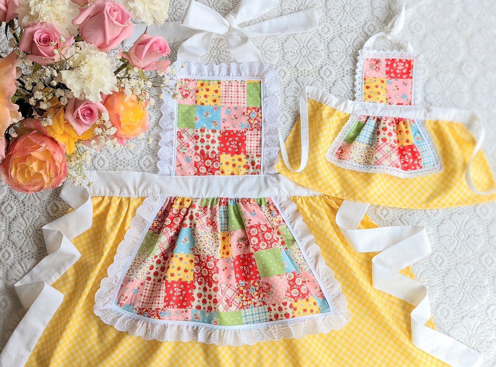 Girls Patchwork Apron American Girl Apron Mommy and Me Girl Etsy