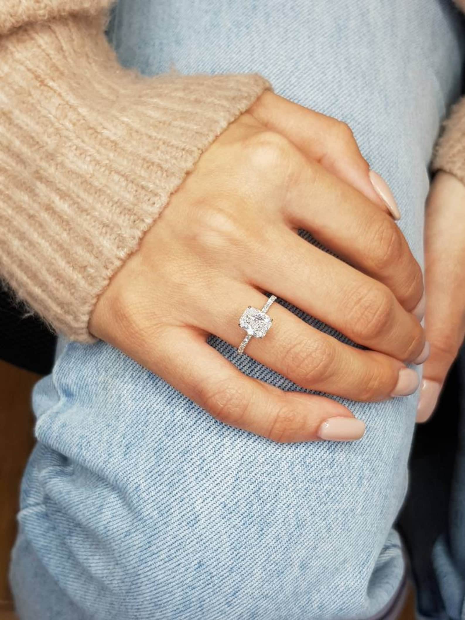 Elongated Cushion Cut Diamond Engagement Ring 2.40 Carats Etsy