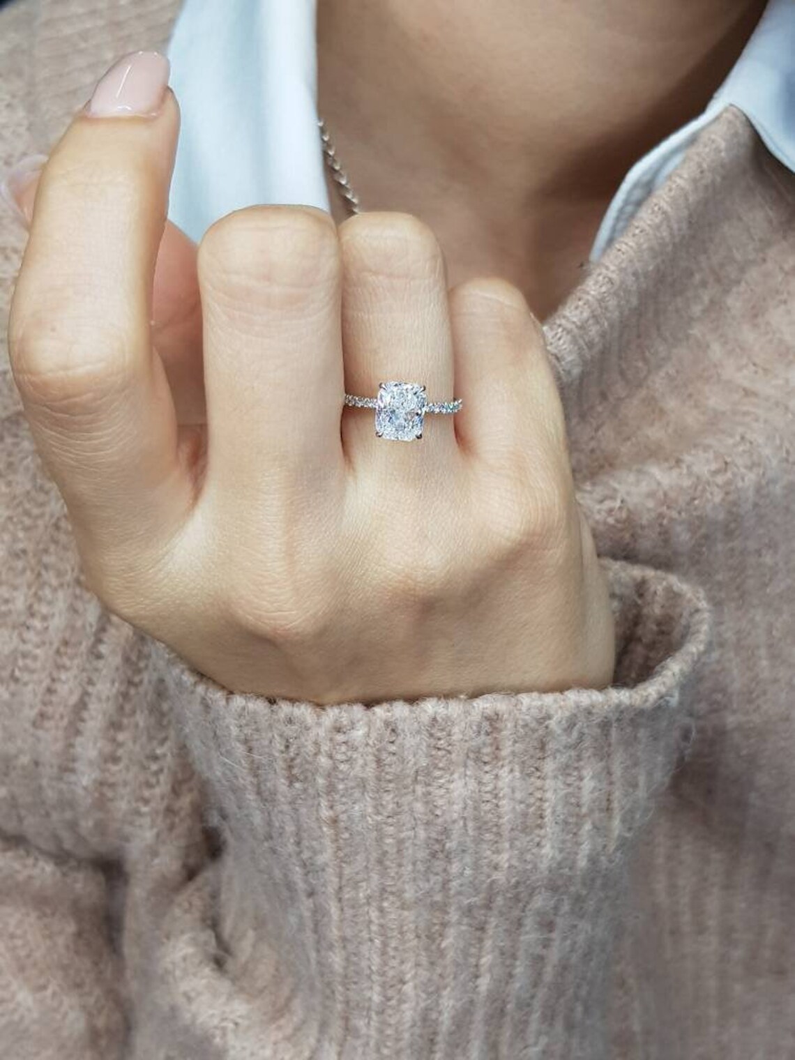 Elongated Cushion Cut Lab Grown Diamond Engagement Ring 2.40 Etsy