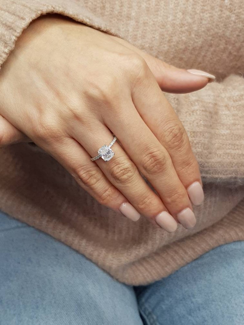 Elongated Cushion Cut Lab Grown Diamond Engagement Ring 240 Etsy