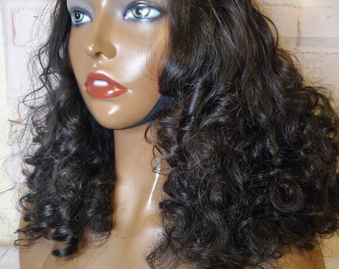Super double drawn bouncy curly wig 4x4 lace closure wig 18inches