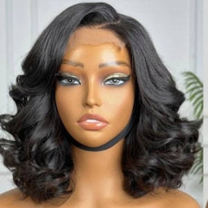 Classic Elegance Black Body Wave Premium Human Hair Wig! 12inches.  Medium cap size