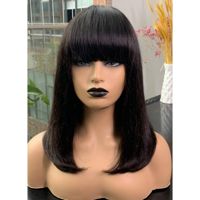 Virgin human Hair Wigs with bangs | Etsy