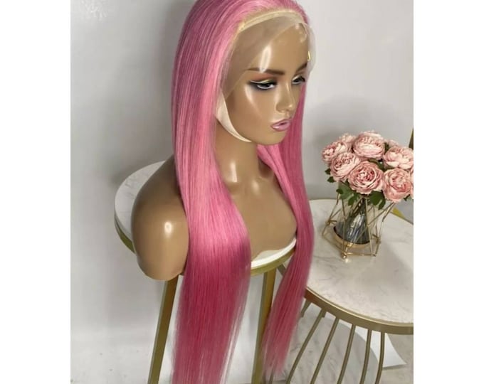 Customized 100% virgin human hair with 13x4 lace frontal pink color