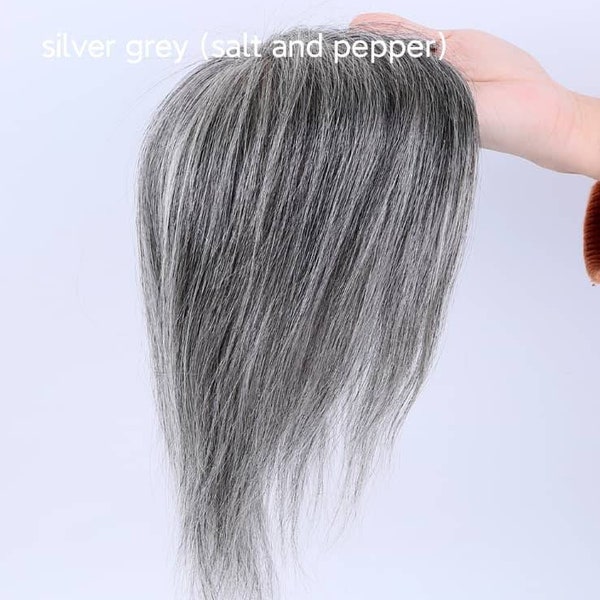 Topper de cabello humano para cabello fino para agregar volumen monofilamento Sal y pimienta topper de cabello humano real hecho para mujeres blancas