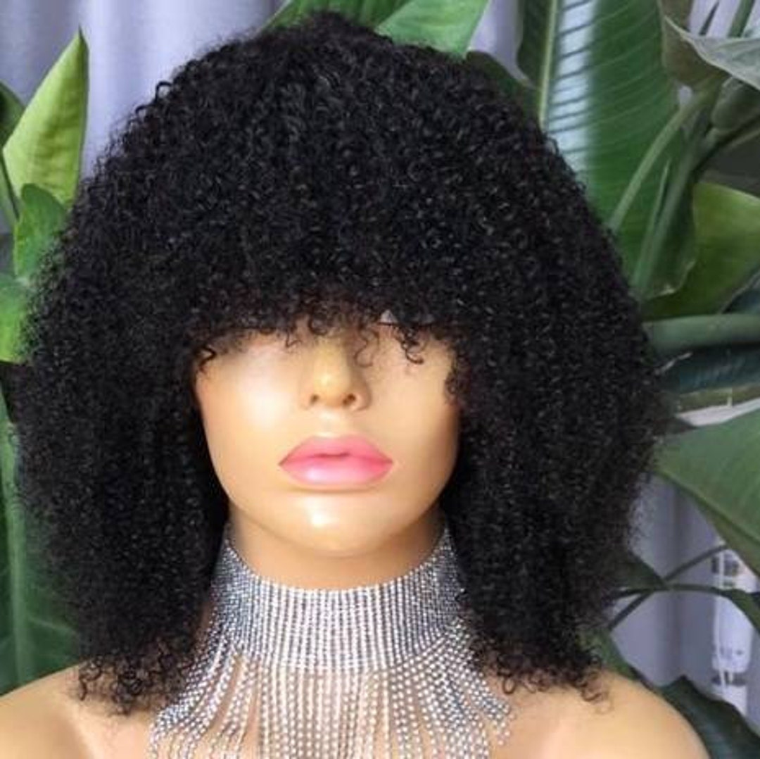 Zizi Afro Kinky Human Hair With Bangsno Lace - Etsy
