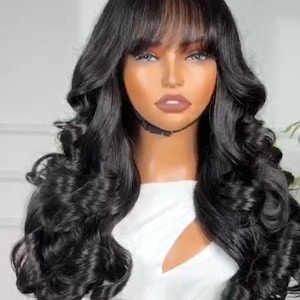 Luxurious wig Bangs  bodywave lace closure wig. 100% Premium human hair quality. 18inches