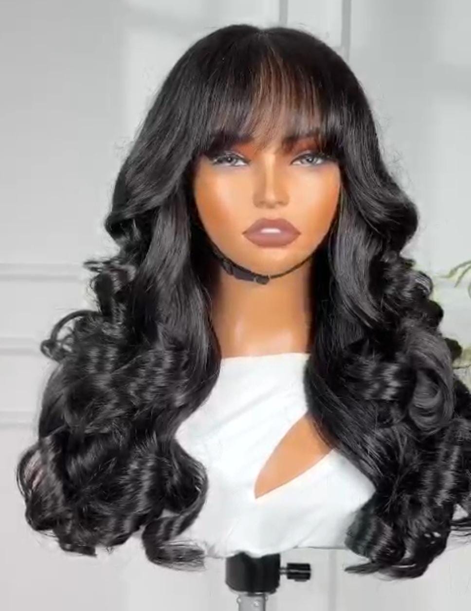 Luxurious wig Bangs  bodywave lace closure wig. 100% Premium human hair quality. 18inches