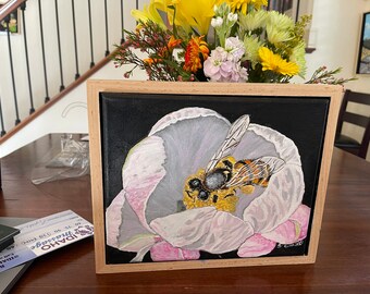 Honey Bee Signed Original Fine Art Painting, titled, "Honey  Bee Hidden" on archival stretched canvas