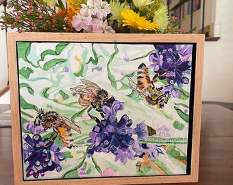 Honey Bee Signed Original Fine Art Painting titled, "Honey Bee Lilac" on archival stretched canvas