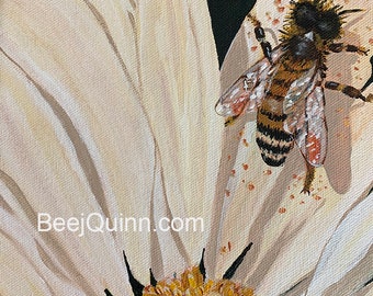 Honey Bee Signed Original Fine Art Painting titled, "Resting Honey Bee" on archival stretched canvas
