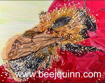 Honey Bee Original Signed Fine Art Painting titled,  "Furry Honey Bee Pollinator" on stretched canvas