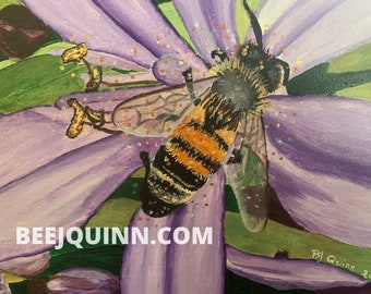 Honey Bee Original Fine Art Painting titled, "Purple Flower Honey Bee"