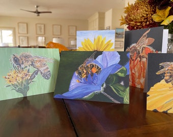 Honey Bee Stationery Folded Note Cards, Box set of 5 different images