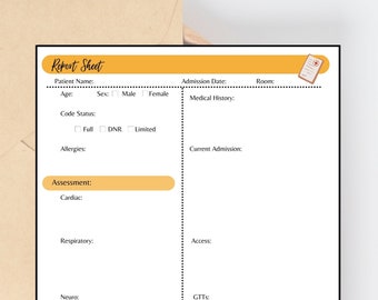 Printable Nursing Report Sheet Nurse Report Sheet Template - Etsy