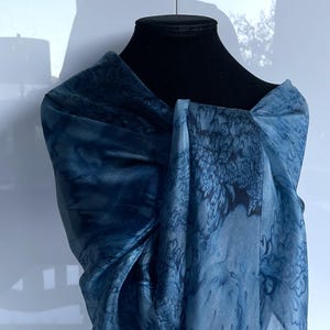 Handpainted pure silk square scarf - Blue