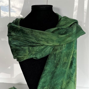 Handpainted pure silk scarf - green