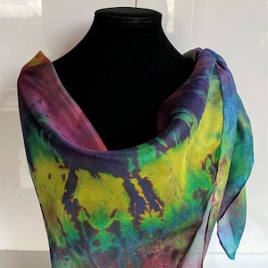 Handpainted pure silk square scarf - Multicolour