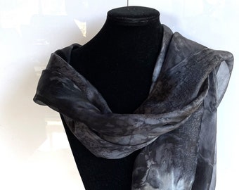 Handpainted pure silk scarv- black/white