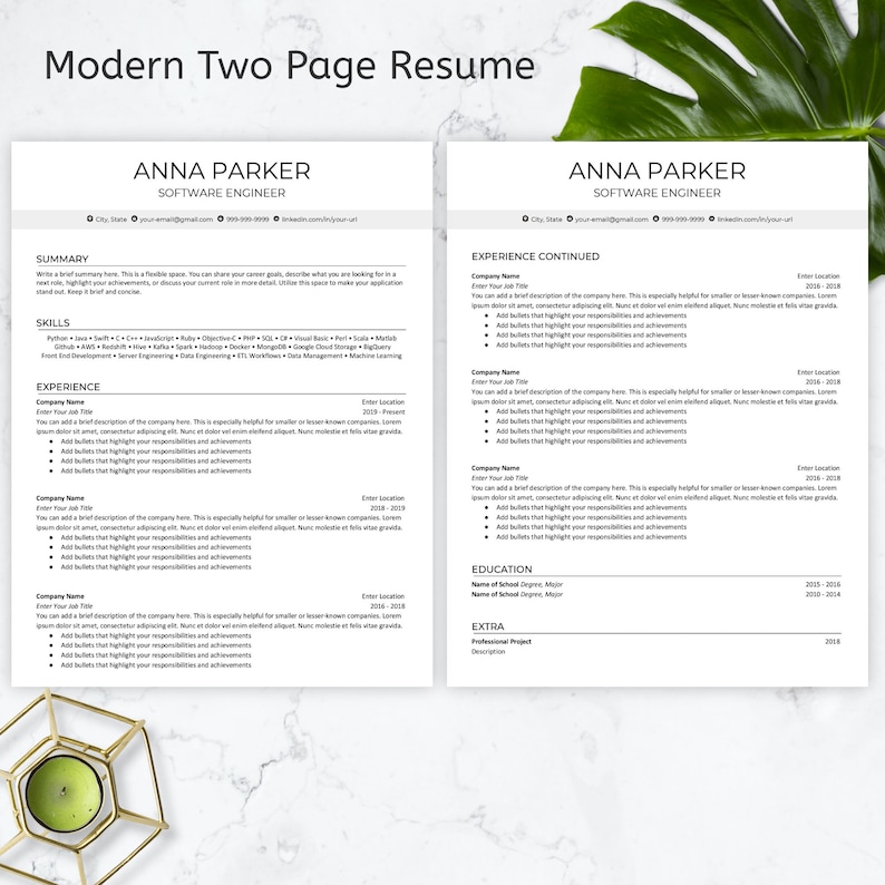 Minimalist Resume Template Google Docs / (Download Now) Etsy