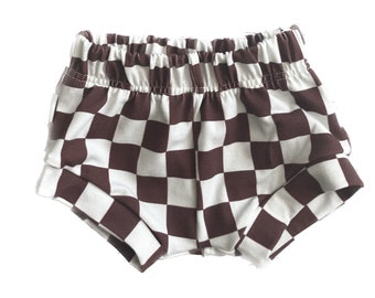 Brown and White Checkered Shorties Baby Toddler Bamboo Cotton Spandex | Baby Outfit | summer Shorts | Baby Toddler | retro | checker board