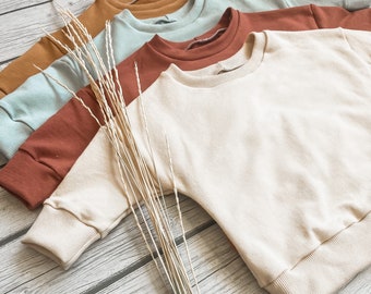 Boho Sweater Baby Toddler French Terry Pullover Camel Brown Rust Red Orange Mint Light Blue Cream Off White slouchy top sweatshirt