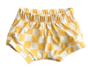 Yellow Checkered Shorties Baby Toddler Bamboo Cotton Spandex | Baby Outfit | summer Shorts | Baby | Toddler | retro shorts | checker board