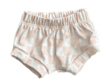 Light Pink Checkered Shorties Baby Toddler Bamboo Cotton Spandex | Baby Outfit | summer Shorts | Baby Toddler | retro | checker board