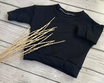 Black French Terry Pullover Sweater | white | winter Outfit | Baby | Toddler | Baby Outfit | valentines | drop sleeve dolman