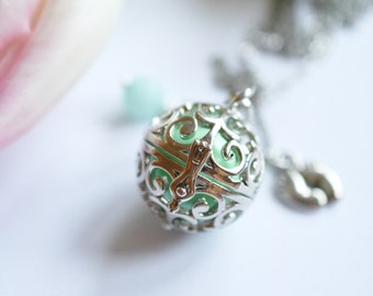 MEXICAN Bola with JADE - MINT (Stainless steel) - Harmony Ball - Pendant Necklace - Pregnancy Gift