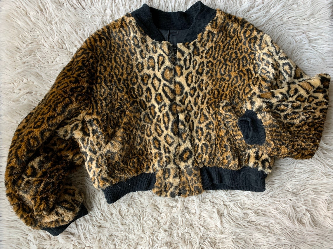 Vintage Faux Fur Cheetah Jacket Womens Cropped bomber style. Etsy