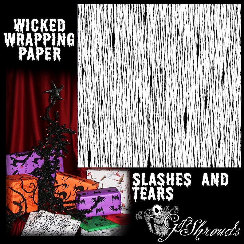 Slashes and Tears Gift Wrap GiftShrouds Wicked Wrapping Paper for Gothic Gifts Halloween /& Christmas Wrap