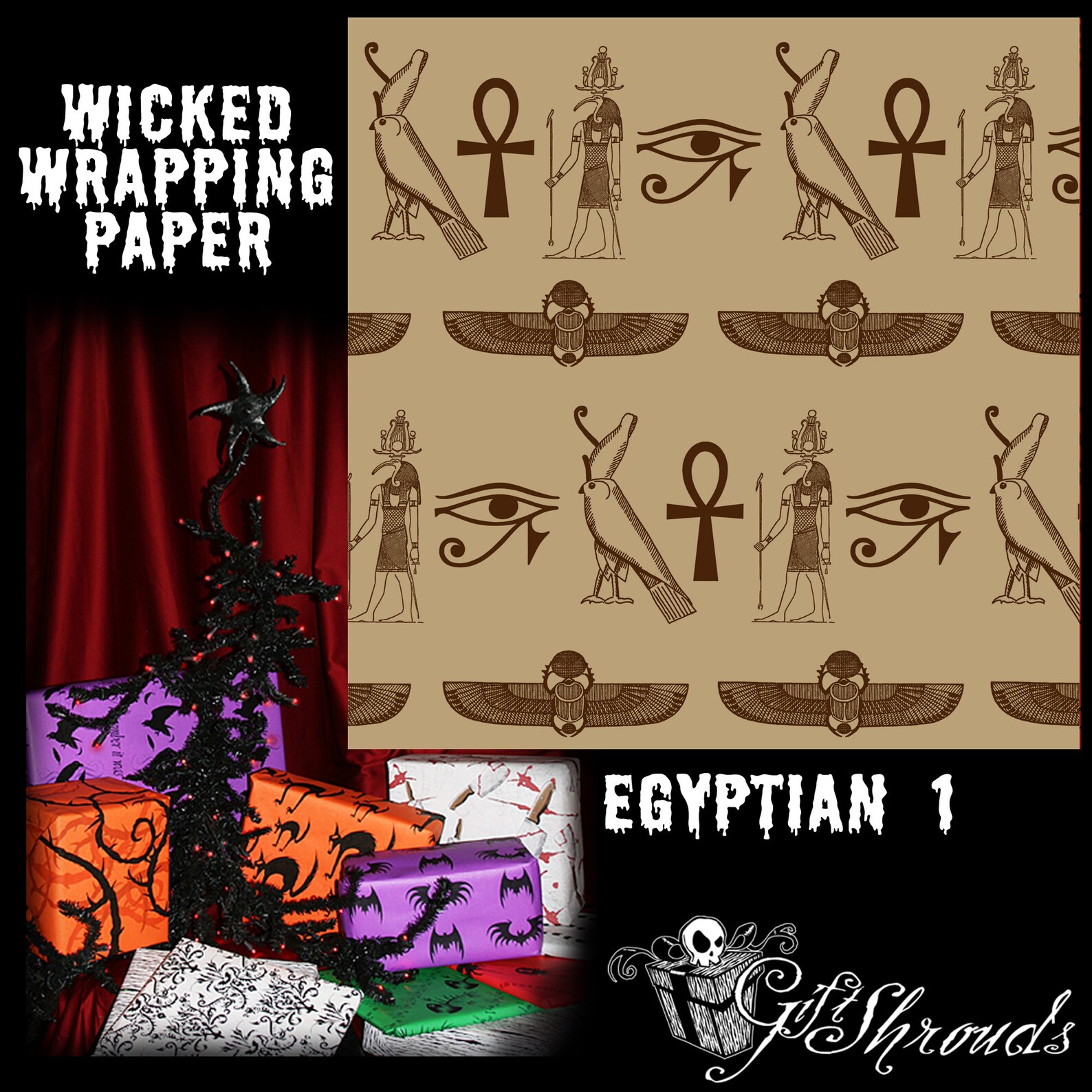 Egyptian 1 Gift Wrap GiftShrouds Wicked Wrapping Paper for Etsy