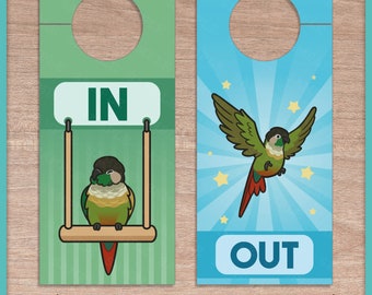 In/Out of Cage Door Hanger (Green Cheek Conure) - New and Improved!