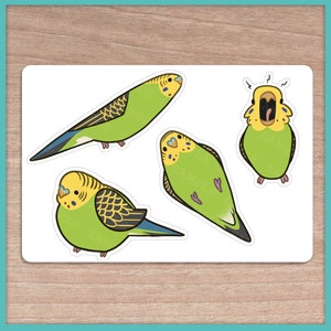 Silly Budgies (Green) Sticker Sheet