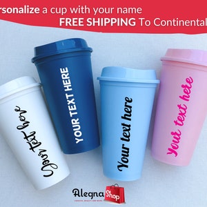 Personalized 16oz Reusable Hot Coffee Cup Custom Plastic Hot Cup with Lid Travel Cup with Name Valentine's, Galentine's Gift Idea image 1