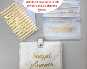 Personalized Budget Binder with 8 Envelopes | Cash Envelope System Ramsey Style | A6 Planner Organizer with Pockets, Dividers and Sheets